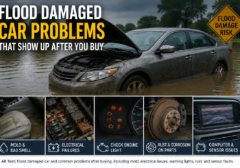 Flood damaged car with common post-flood problems.