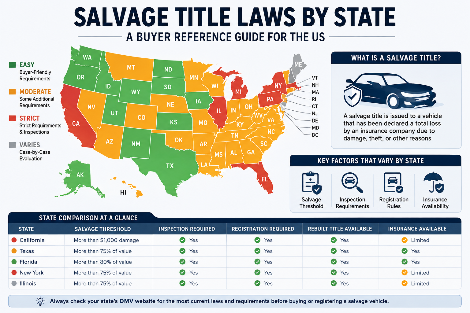 Salvage title laws by state and US vehicle requirements